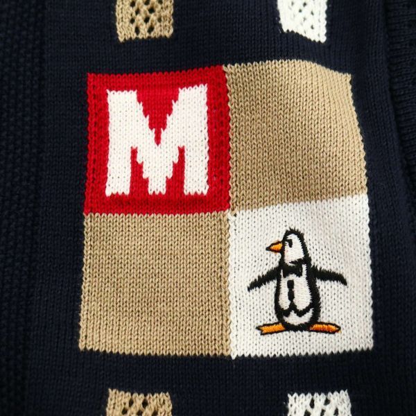 Munsingwear grandslam マンシングウェア 通年 ペンギン刺繍 コットン ニット ベスト Sz.SA　メンズ ネイビー 日本製 ゴルフ　A2T07367_6#L_画像3