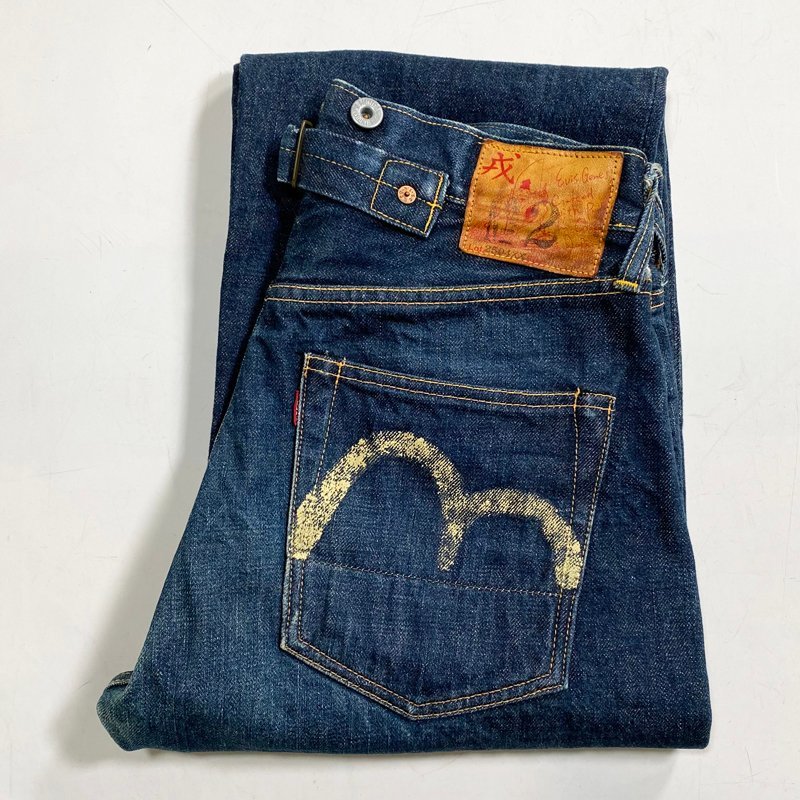 初期 鯛釣りパッチ エヴィス 2504XX W30 EVIS JEANS 尾錠 サスペンダーボタン デニム 虎耳