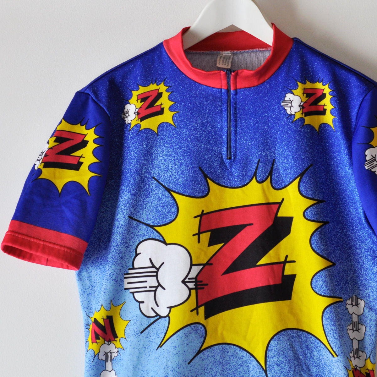 希少美品 80s Santini Z サイクリング ジャージ ハーフジップ サイズ2 イタリア製 ブルー 裏タオル起毛 / ヴィンテージ 70s_画像3