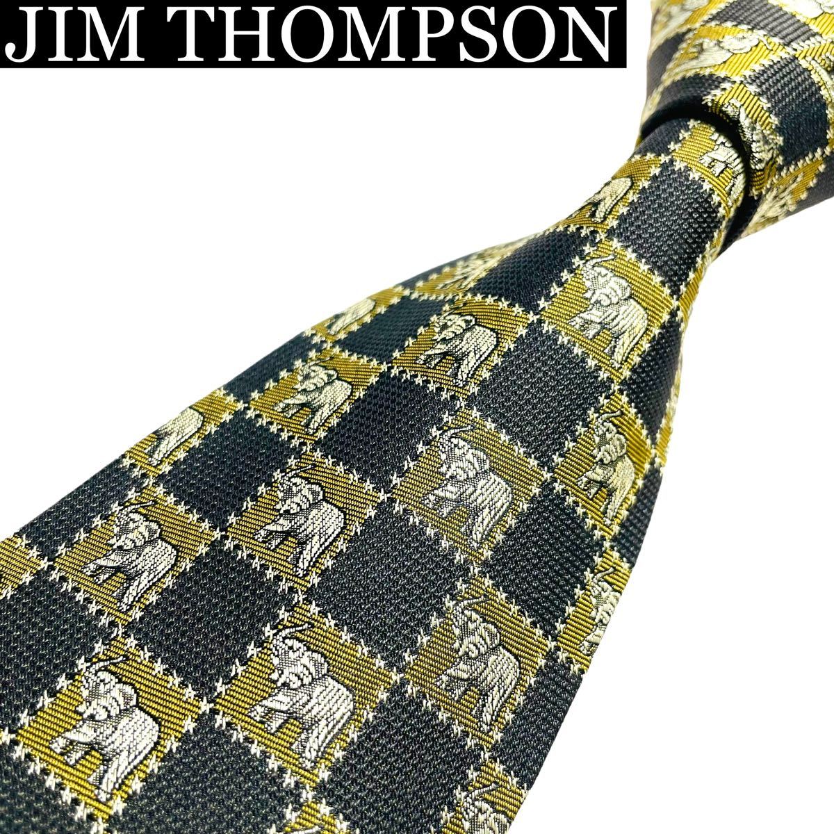 極美品】ジムトンプソン 象柄ネクタイ タイ製 シルクネクタイ-