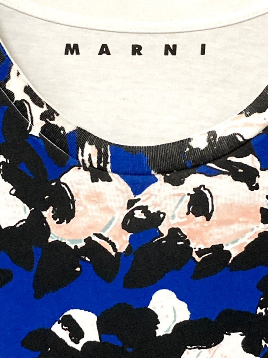 マルニ　marni 花柄　総柄　ロゴ　プリント　Tシャツ フローラル　メンズ　ブルー　青　ホワイト　46 M コットン　綿　グラフィック