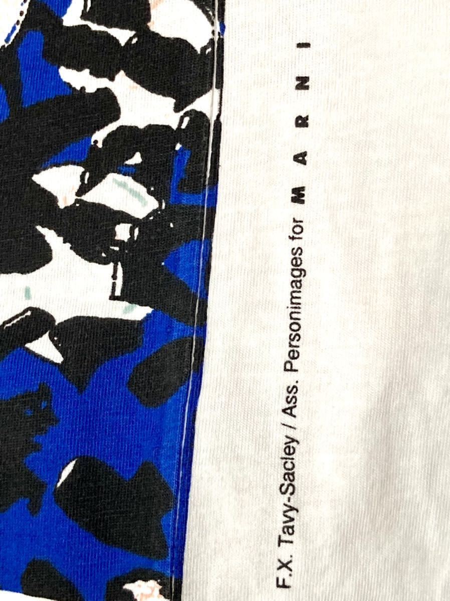 マルニ　marni 花柄　総柄　ロゴ　プリント　Tシャツ フローラル　メンズ　ブルー　青　ホワイト　46 M コットン　綿　グラフィック