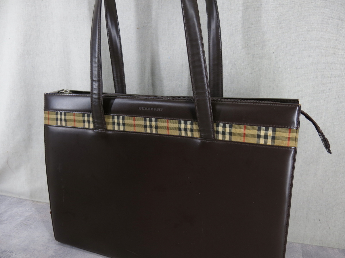 ○BURBERRY バーバリー○ノバチェック○カーフ レザー 本革○トート