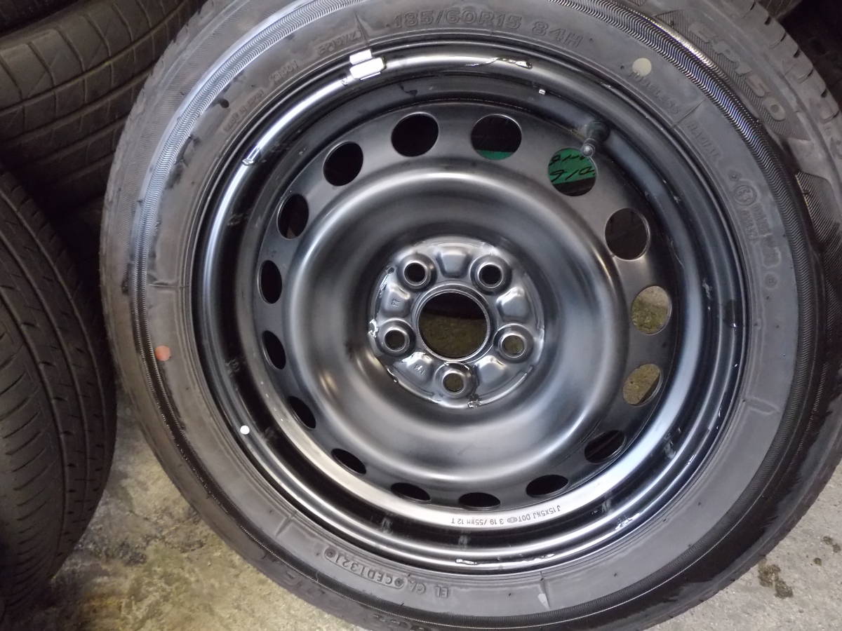 シエンタ 鉄ホイール 15×5.5 PCD100 5H バリ溝タイヤ 185/60R15 4本 ...
