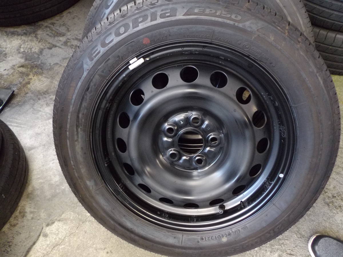 シエンタ 鉄ホイール 15×5.5 PCD100 5H バリ溝タイヤ 185/60R15 4本 ...