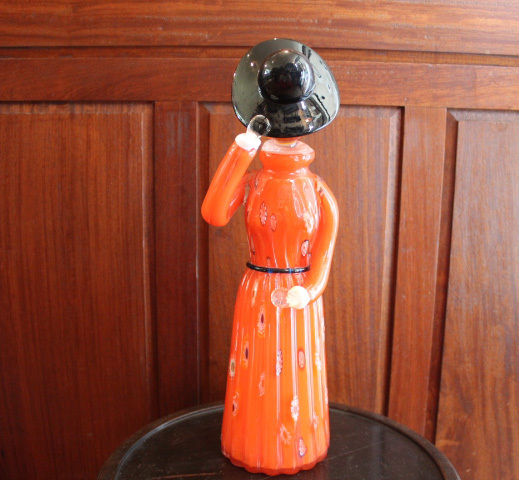イタリア【ヴェネチアン ガラス ミルフィオリ】帽子をかぶる婦人 置物 人形 39cm ムラノ
