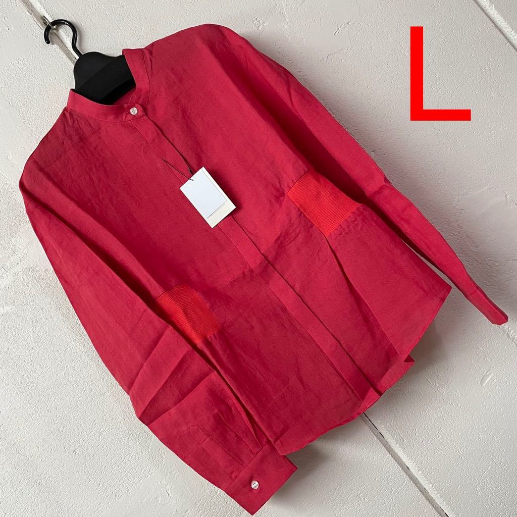 Lサイズ麻デザインシャツジャケット 赤_画像1