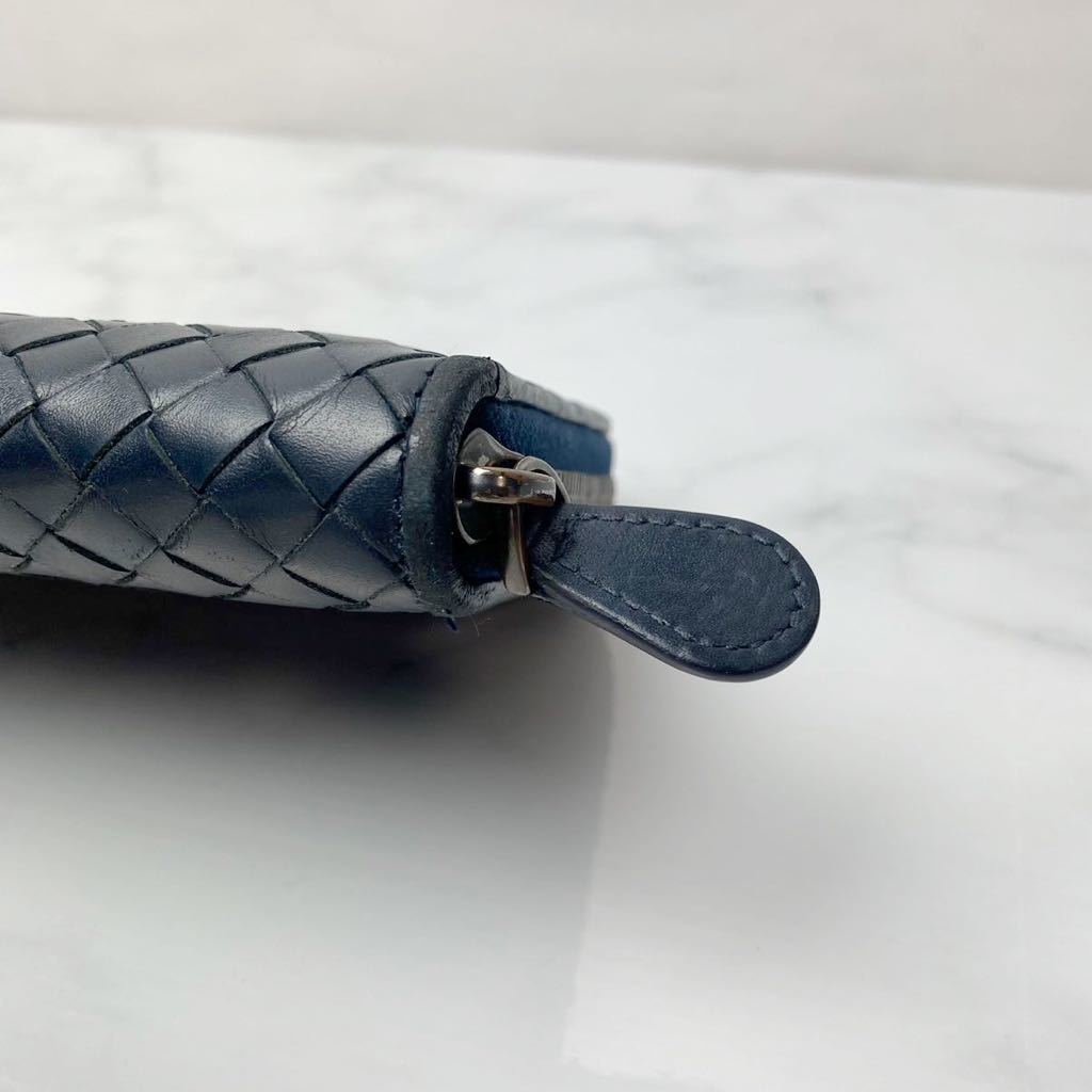 1円【超美品！】BOTTEGA VENETA ボッテガヴェネタ 長財布 ラウンドジップ イントレチャート ネイビー 青系 レザー 箱付き 定番 1スタ　_画像7