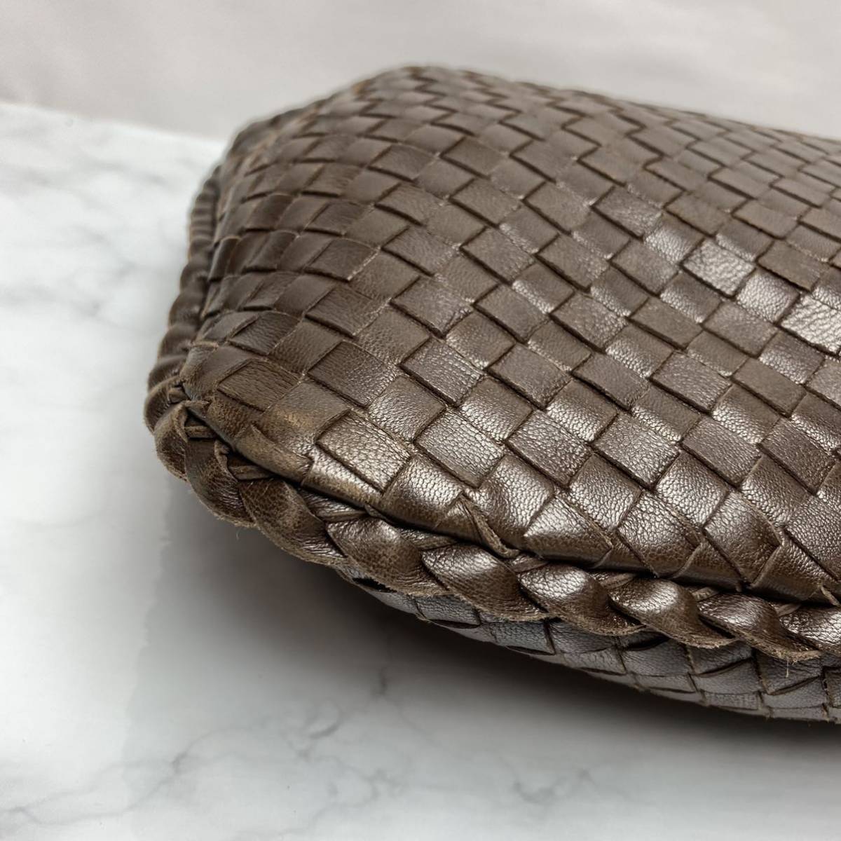 1円【ほぼ未使用！】BOTTEGA VENETA ボッテガ ヴェネタ 本物 ハンドバッグ ミニバッグ イントレチャート レザー ブラウン 保存袋付 1スタ_画像7