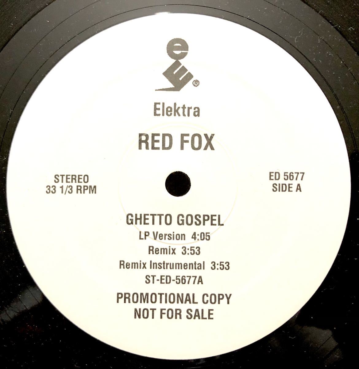 レア 倉庫出 当時物 Hiphop Ragga 1993 Red Fox /Ghetto Gospel Remix b/w Pressure Dem Original Promo US 12 Electra Salaam Remi 絶版_画像1