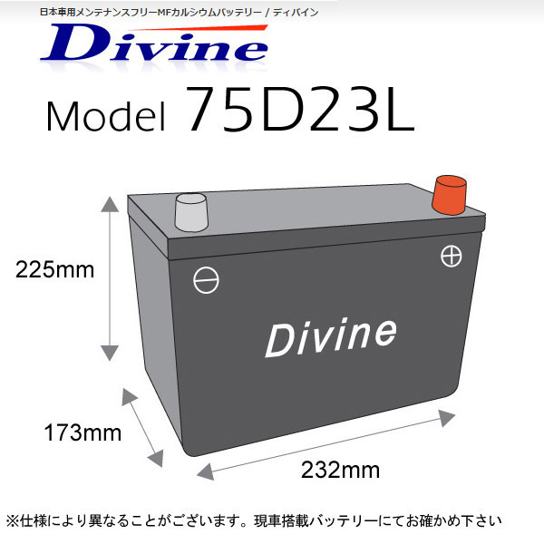75D23L Divineバッテリー 互換 45D23L 55D23L 65D23L / RX-7 FD イクシオン カペラ クレフ クロノス ファミリア フェスティバの画像2