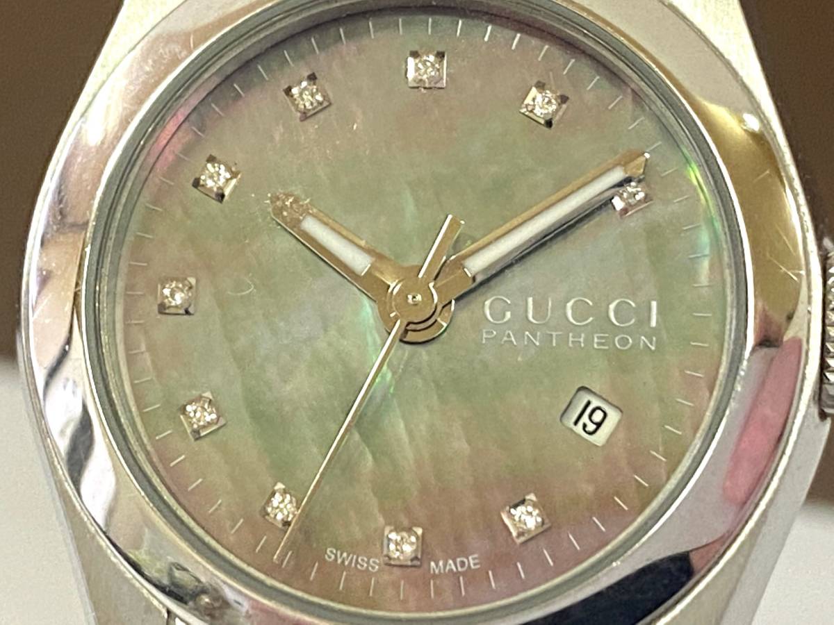 ♪ 1円～ GUCCI グッチ PANTHEON パンテオン シェル文字盤 10Pダイヤ