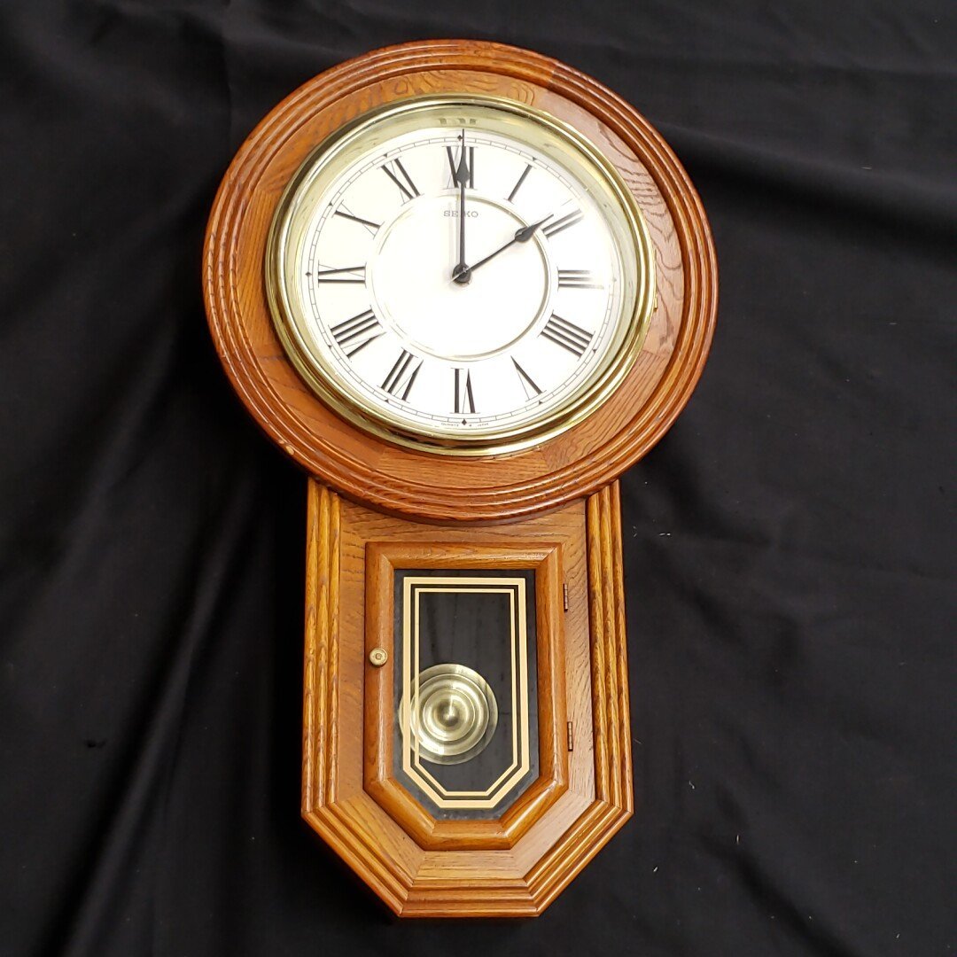 柱時計　SEIKO　PQ826B　クオーツ　クロック 　日本製　レトロ風　振り子時計　電池式　ジャンク品　木製　時計[120i1853]_画像2