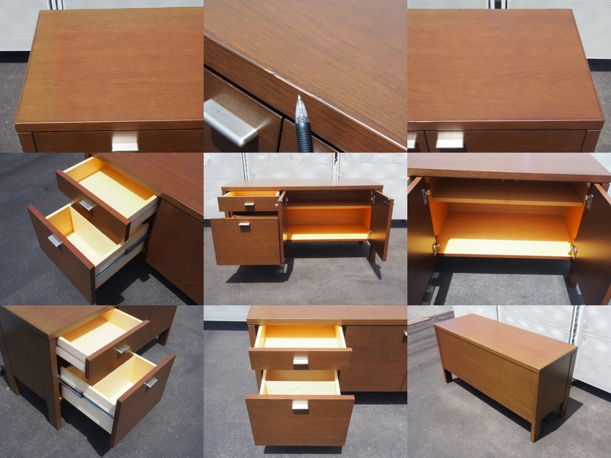 * beautiful goods Tendo Mokko TENDO high class position member desk L desk sideboard locker 4 point set walnut .. boarding high class grade 