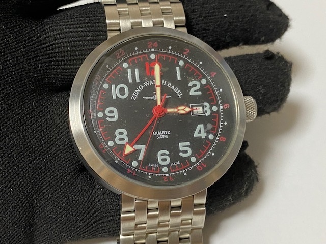 Zeno-Pwatch Zeno Watch Quartz B554Q SV-Red Exbibiced Неиспользованная батарея заменена