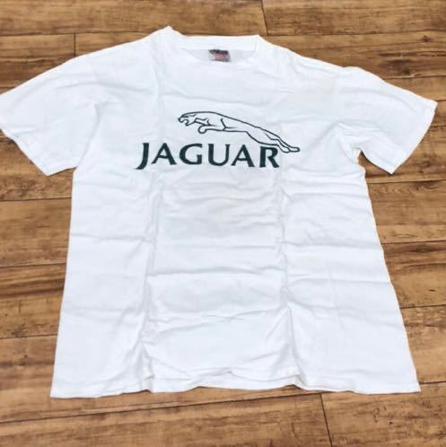 ①JAGUAR ジャガー　ロゴTシャツ USA製 Mサイズ ホワイト　ヴィンテージ　車_画像1