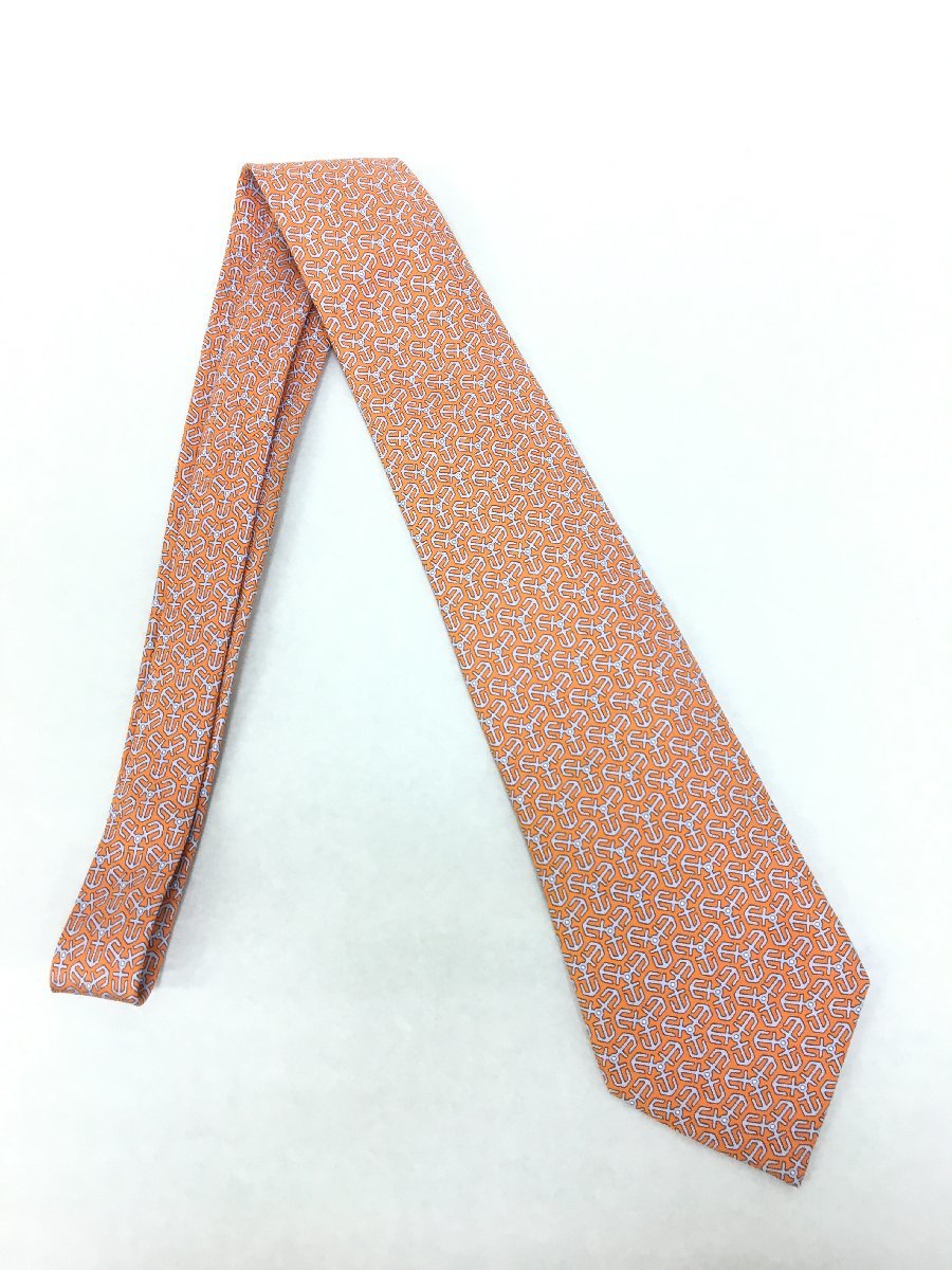 在庫処分大特価!!】 エルメス イカリ総柄 オレンジ シルク 剣先9.5cm
