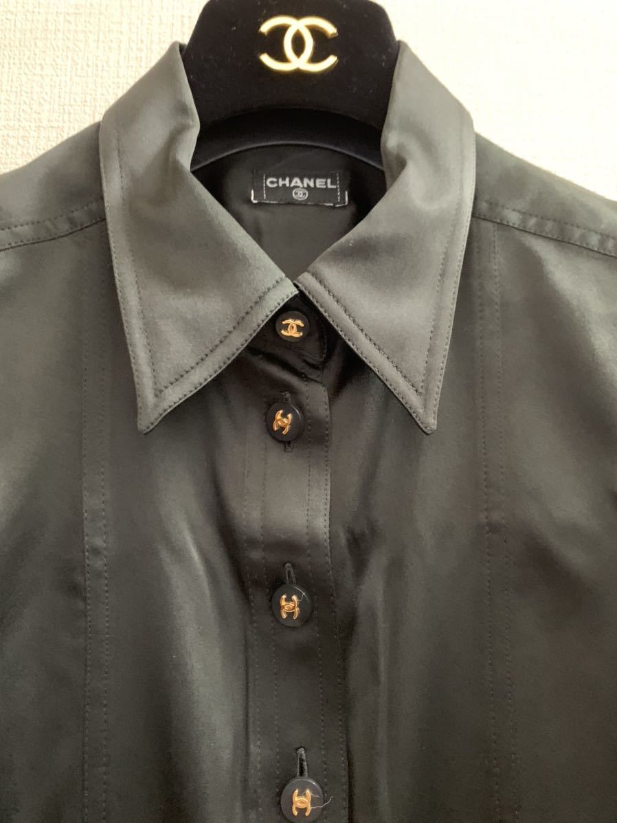シャネルブラウス ブラック シルクシャツ CHANELボタン サイズ38 | www