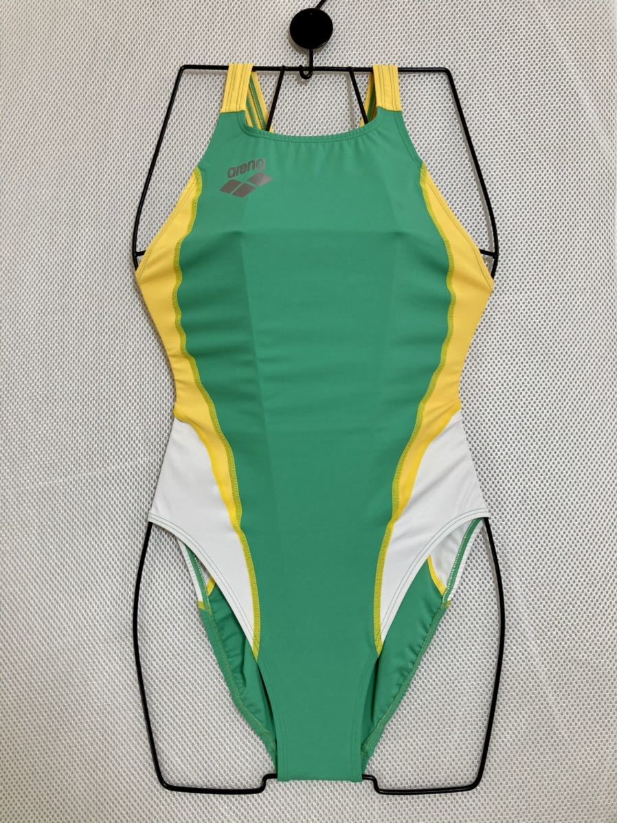 arena アリーナ nux-D　ニュークス 競泳水着 レディース ARN-7014W 緑×黄×白　Oサイズ　日本製