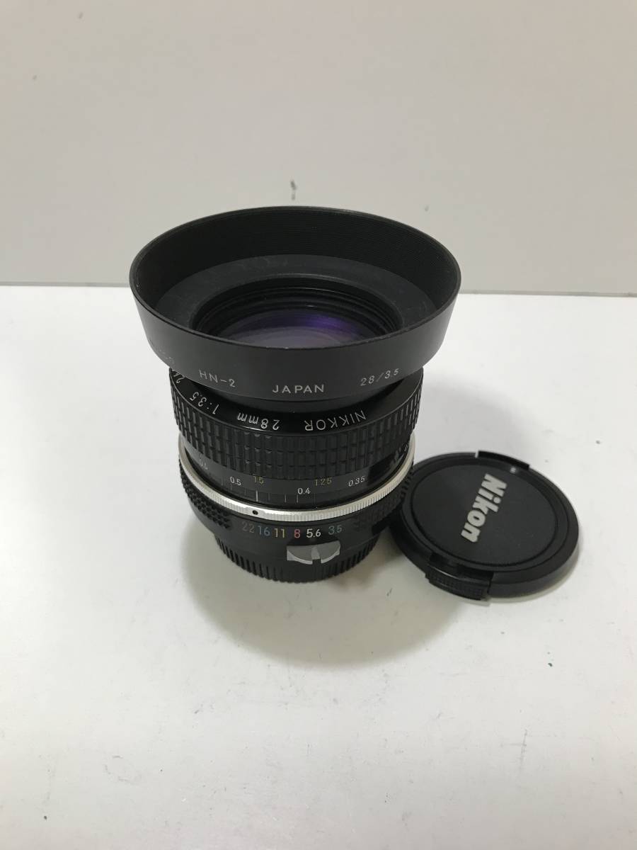 色々な 焦点 NiKON NIKKOR 28mm f3・5 純正メタルフード付 使用感少