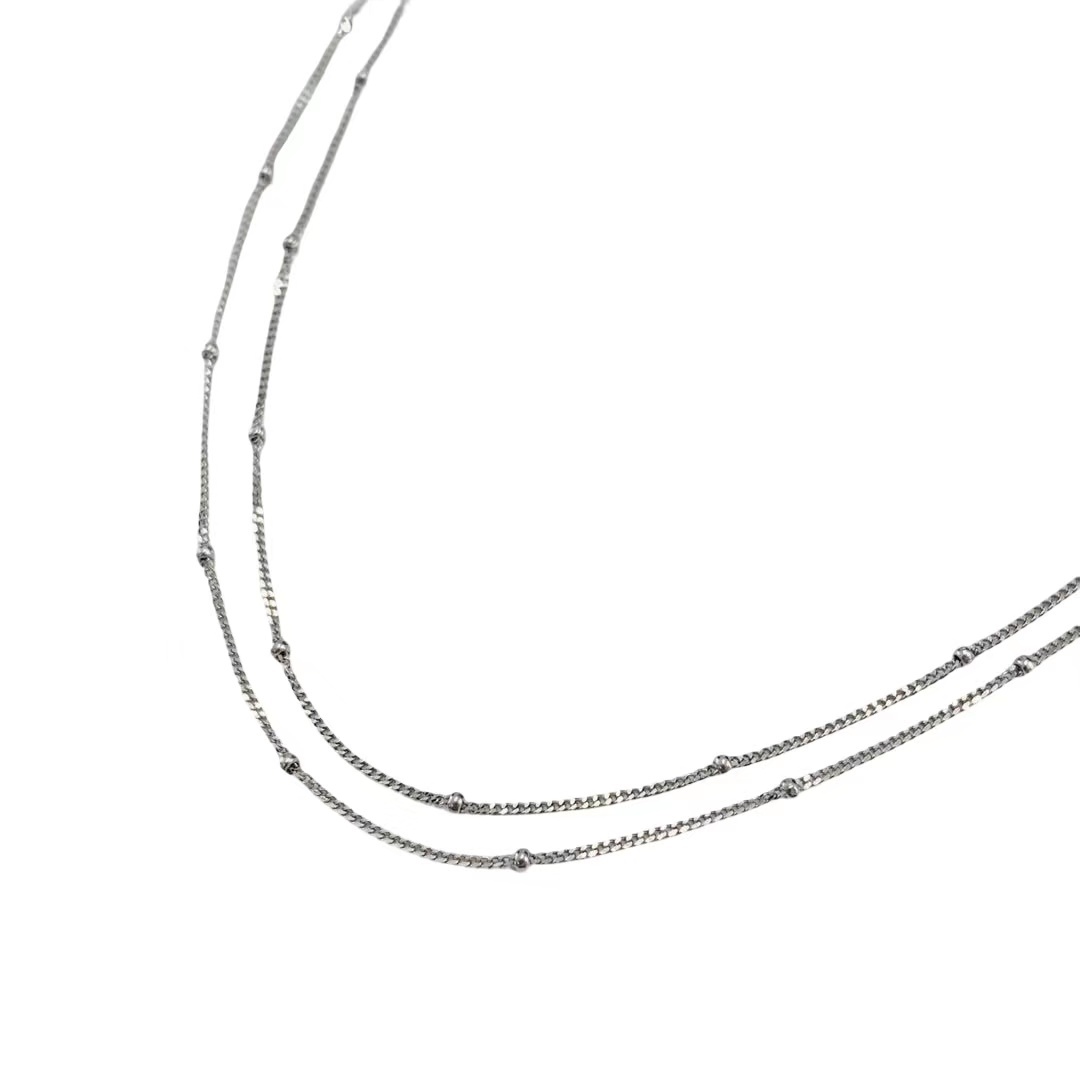 【新品】二連 デザイン チェーン ネックレス K18 ホワイトゴールド 40~45cm 3.05g