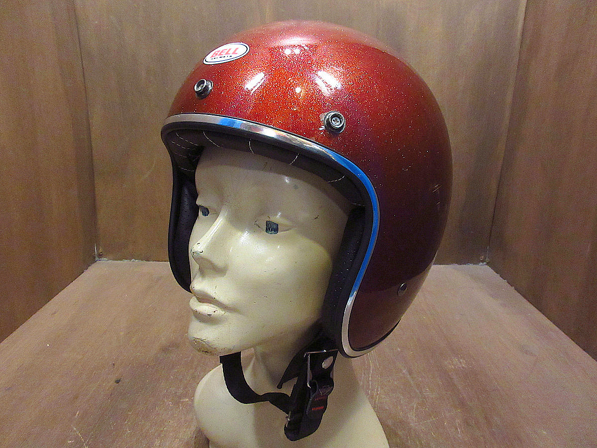 ビンテージ BELL CUSTOM 500ジェットヘルメット赤size M 220726i3-hlmt ベルバイクオープンフェイスラメカスタム 高価値