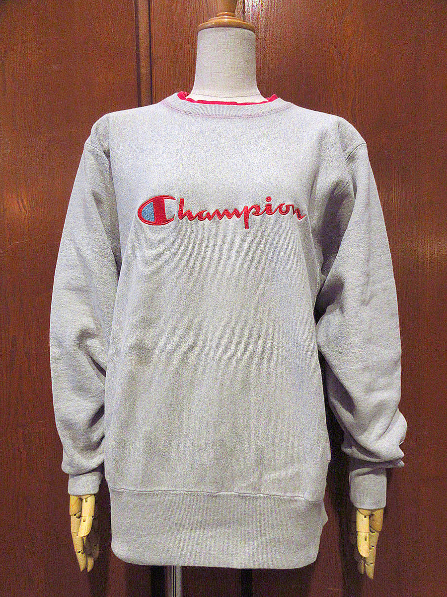 ビンテージ90’s●Championレッドロゴリバースウィーブスウェット霜降りグレーsize L●220730s4-m-sws 1990sチャンピオントレーナー_画像1