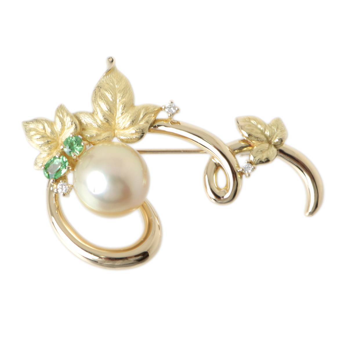 K18 Gold pearl design brooch pearl approximately )12mm diamond 0.05ct. line design gross weight 11.7gg burnishing up ending KS A rank 