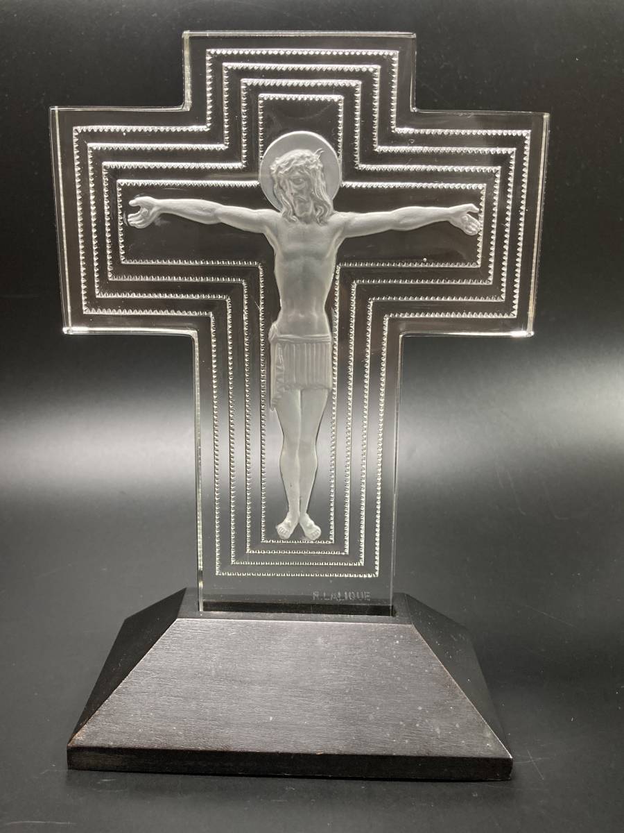 【本人作】R.LALIQUE ルネ・ラリック『Christ』キリスト 立像　彫像　十字架　置物　1935年　オブジェ　アンティーク　美術品