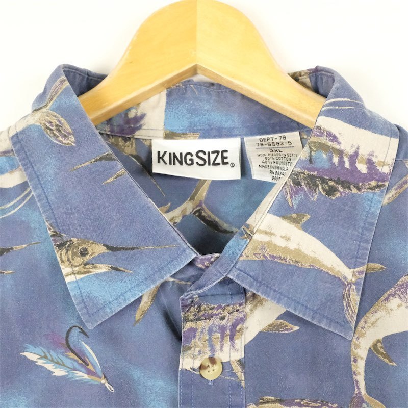 古着 大きいサイズ KING SIZE 半袖ハワイアンシャツ アロハシャツ メンズUS-2XLサイズ 総柄 紺 ネイビー系 tn-1318n_画像4