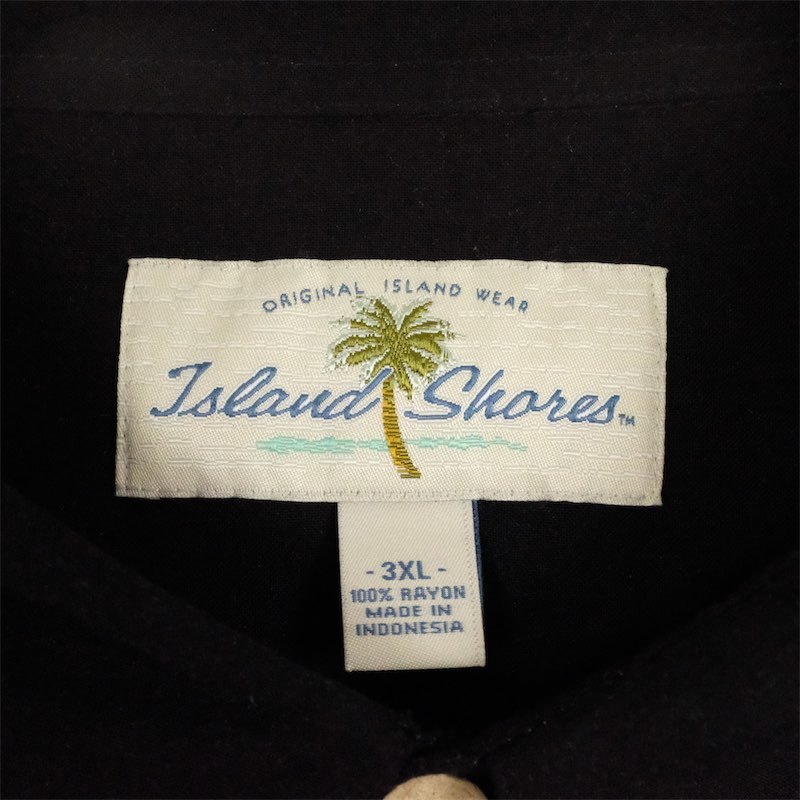 古着 大きいサイズ Island Shores 100%レーヨン 半袖ハワイアンシャツ アロハシャツ メンズUS-3XLサイズ 総柄 黒 ブラック系 tn-1328n_画像5