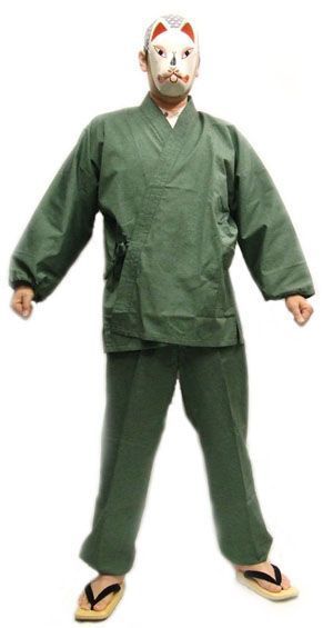 久留米織作務衣（緑）3L　日本製