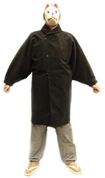 ベルベット作務衣コート（黒）　日本製