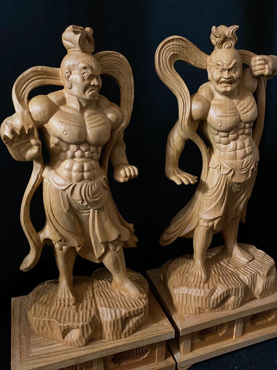最高級品 大型38cm 井波彫刻 一刀彫 総ケヤキ材 仏教工芸品 木彫仏像 