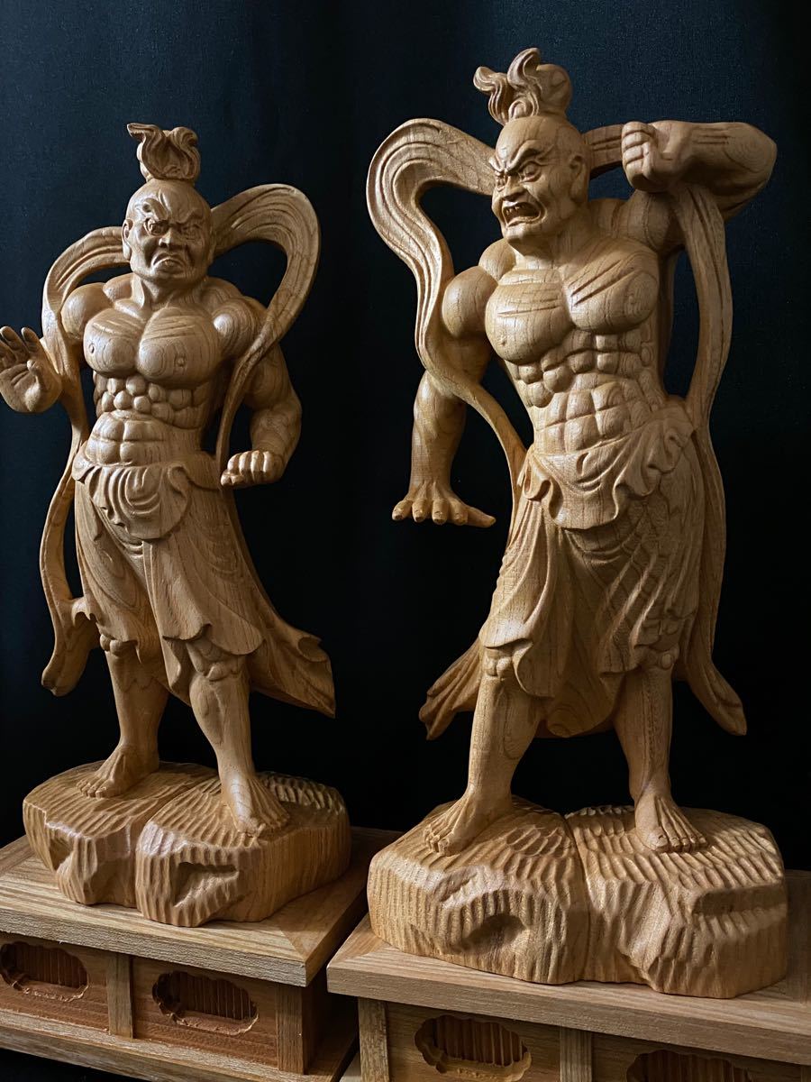 最高級品 大型38cm 井波彫刻 一刀彫 総ケヤキ材 仏教工芸品 木彫仏像