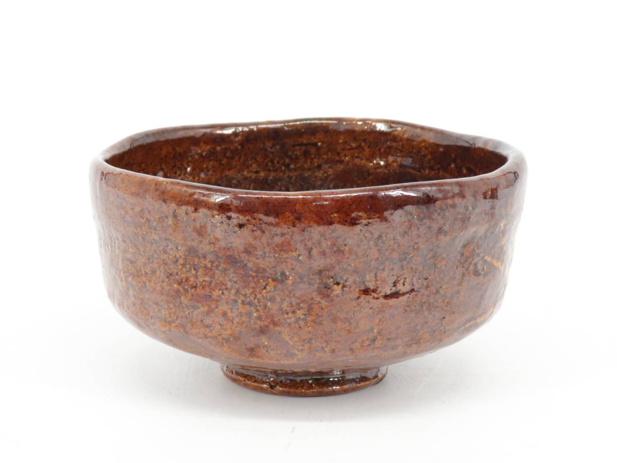 蔵】大樋焼 九代 大樋長左衛門 花菖蒲絵 飴釉 茶碗 共箱 Y910