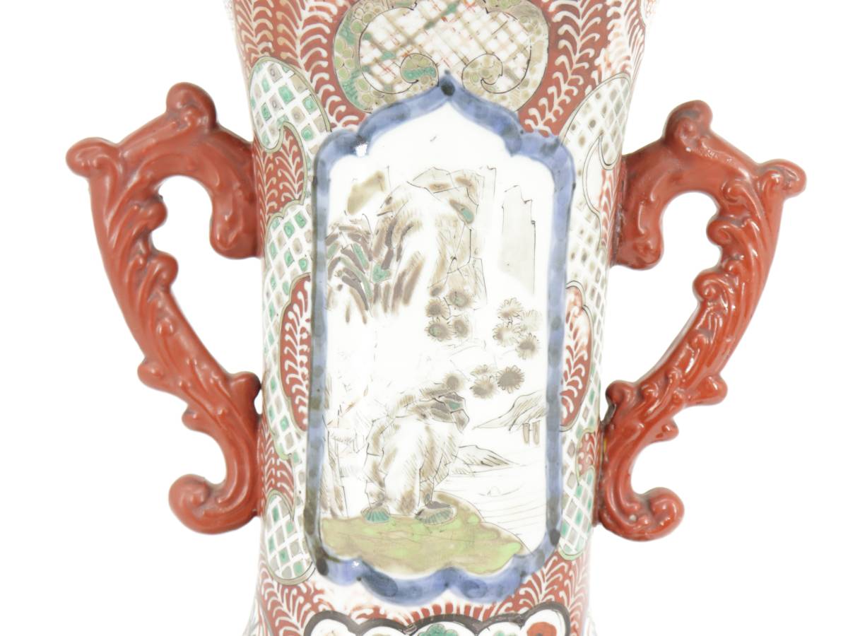 【蔵】伊万里 色絵 花器 花瓶 時代物 豪華 耳付大花瓶 飾壺 高さ47cm Y921