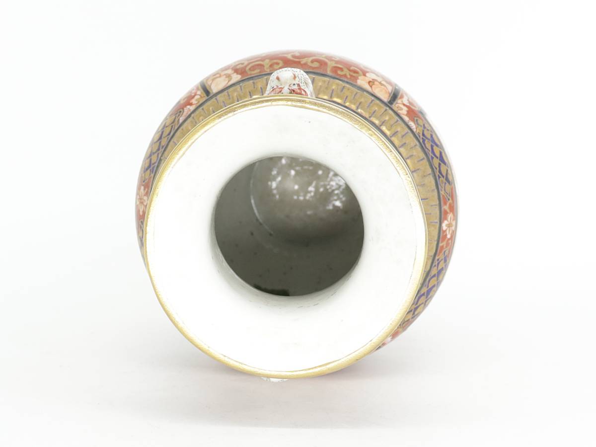 蔵】古伊万里 有田焼 七福神図 耳付花瓶 色絵 色絵金彩七福神図 花器