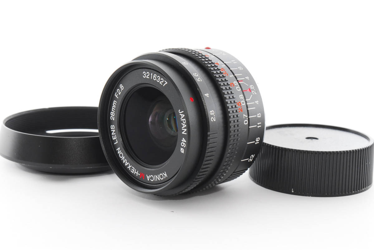 ☆完全動作品☆ KONICA コニカ M-HEXANON 28mm F2.8 Mマウント LEICA ライカ フード Rキャップ付 ◆新品未使用 Konica M-Hexanon 28mm F2.8 ライカM