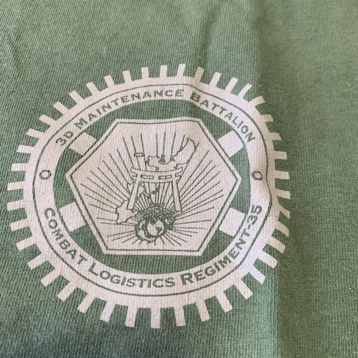   Окинава   американская армия   выпуск   товар  3D MAINTENANCE BATTALION  футболка   фешенебельный   мода    бу одежда   винтаж  LARGE OD ( контрольный   номер QR16)
