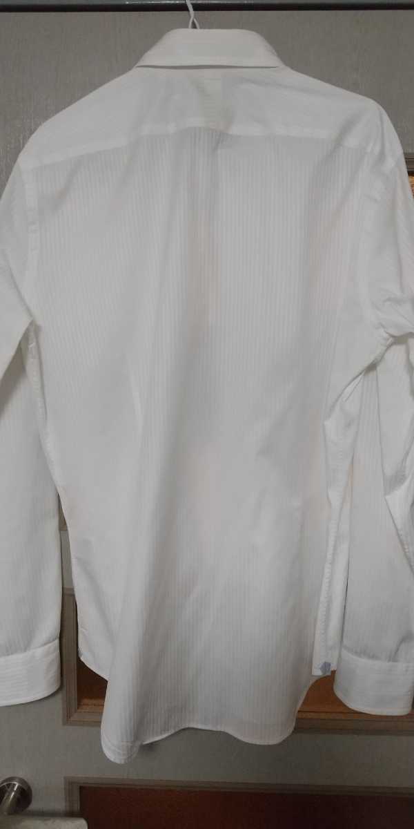 ポール・スミスコレクション PaulSmithCollection 高級ドレスシャツ XL LL 白ホワイト 襟裏袖裏花柄 シャドーストライプ_画像7