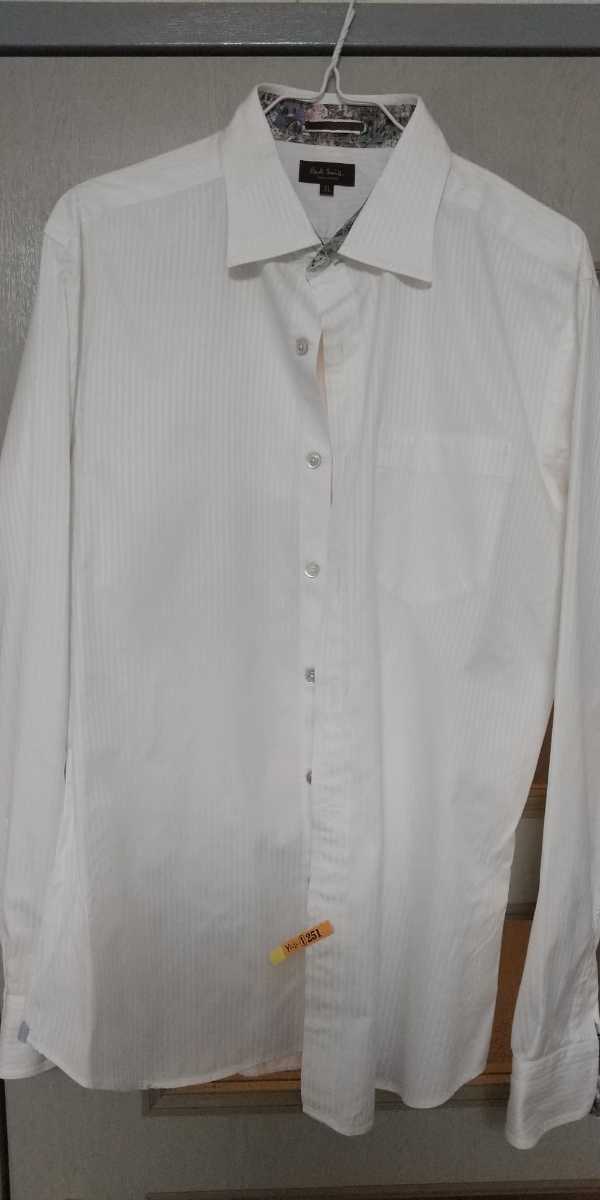 ポール・スミスコレクション PaulSmithCollection 高級ドレスシャツ XL LL 白ホワイト 襟裏袖裏花柄 シャドーストライプ_画像6
