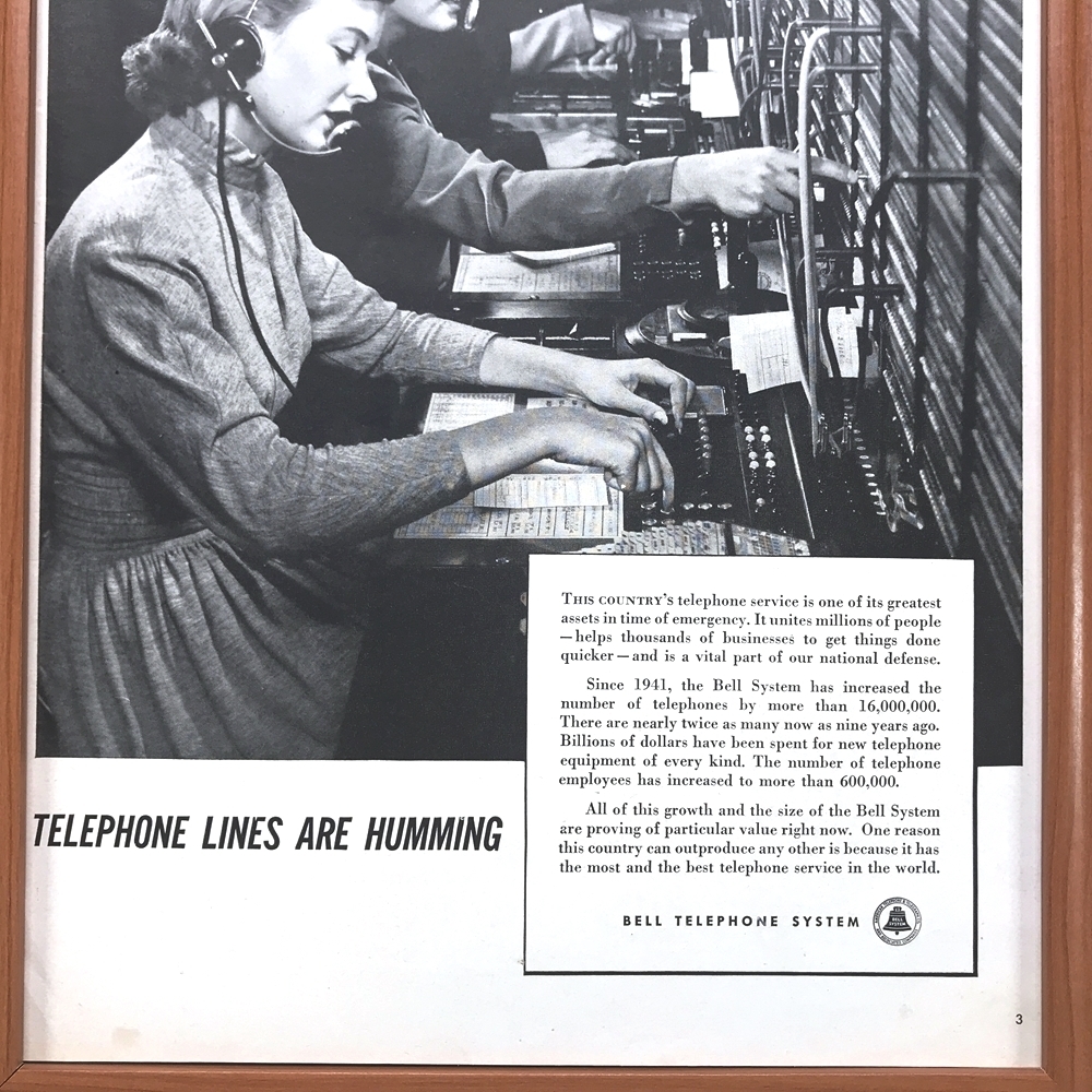 # prompt decision *1950 year ( Showa era 25 year ) BELL TELEPHONE SYSTEM bell telephone exchange hand [B4-8057] America Vintage magazine advertisement [B4 frame goods ] that time thing genuine article * including in a package possible 