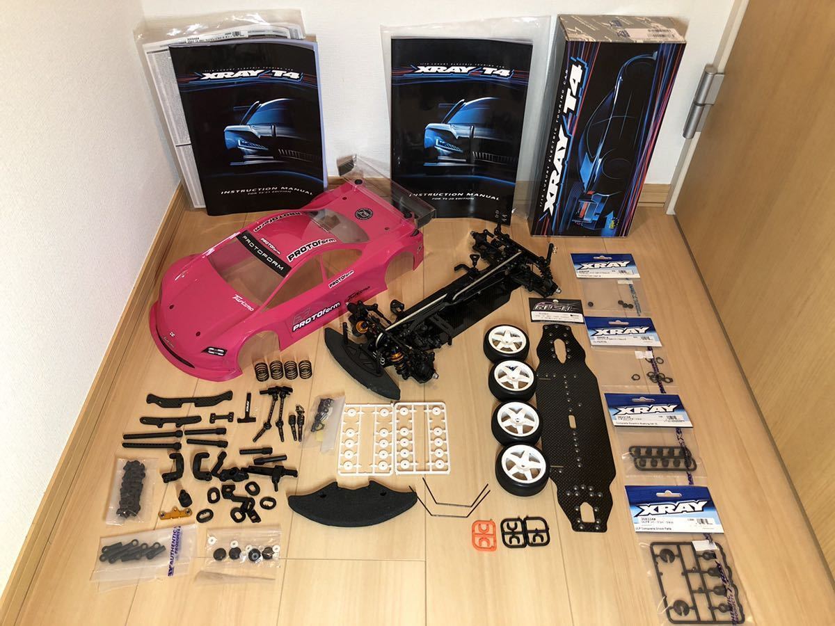XRAY T4 2021 (改) 新品メインシャーシ+ボディタイヤスペアパーツ付き