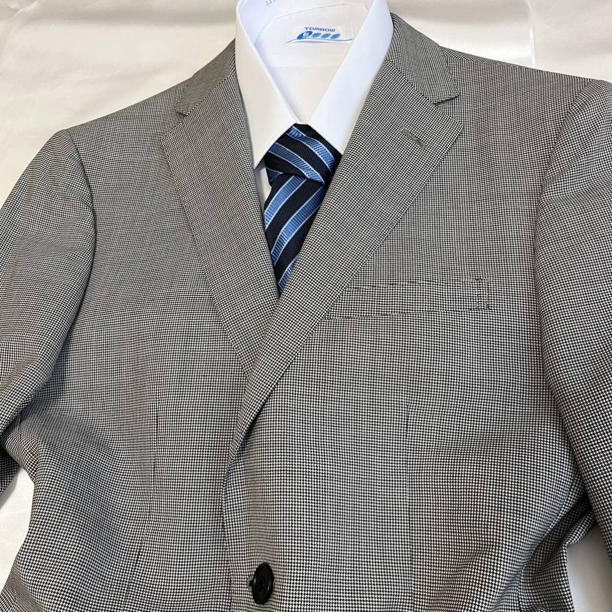 【美品】BURBERRY BLACK LABEL バーバリー ブラックレーベル スーツ メンズ 千鳥格子 日本製 36R グレー 背抜き オシャレ 送料無料 上下