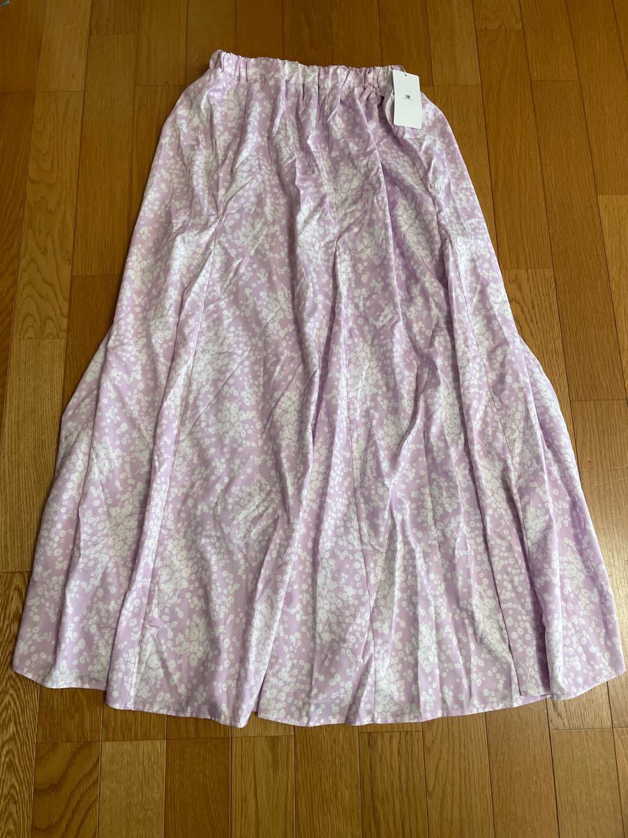 未使用 アーバンリサーチ ロング フレア スカート 花柄 ライト パープル 薄紫  マキシ丈 マキシ 
