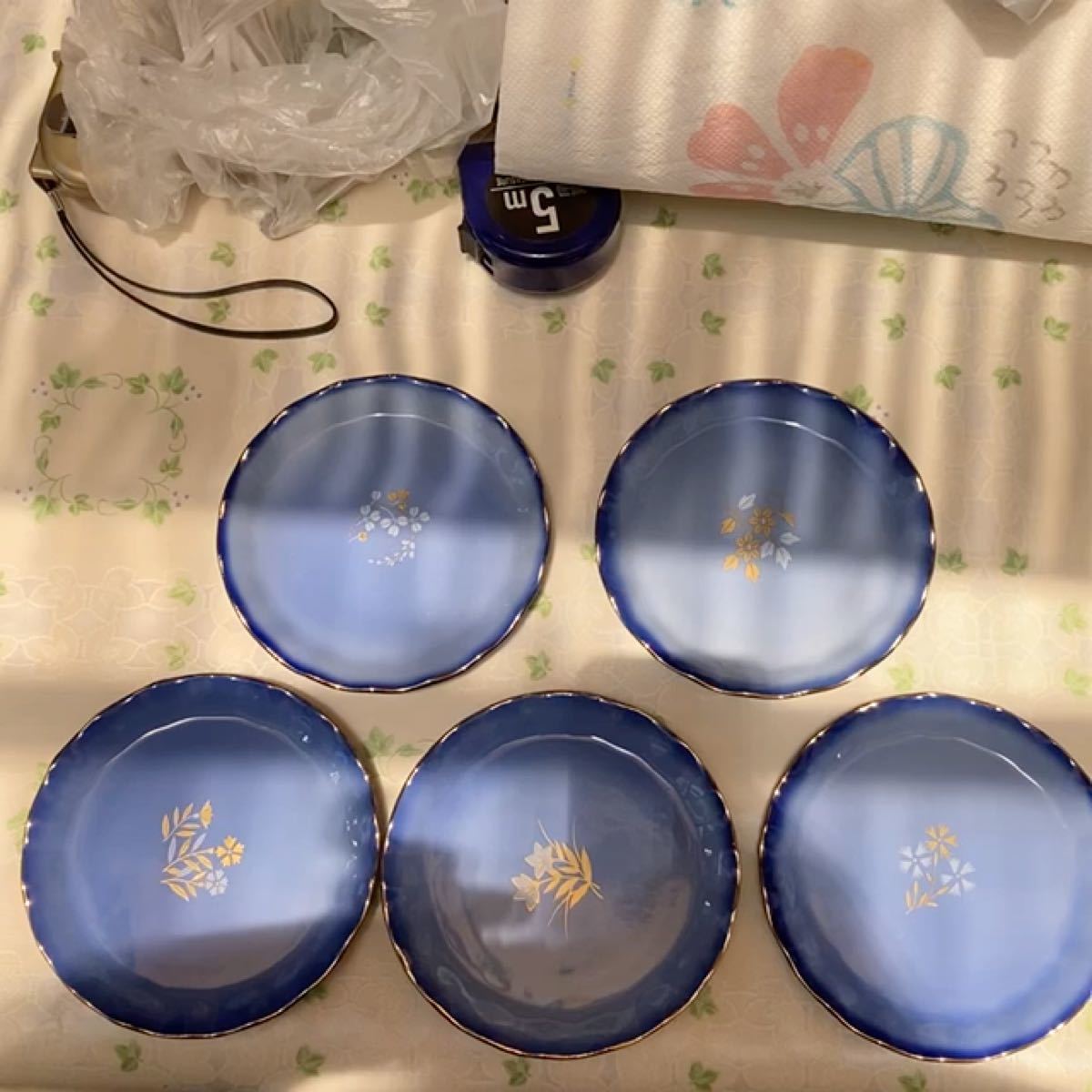 ブルー系 涼しげ 小皿 5枚セット 新品未使用(小傷多数ありの為格安出品)