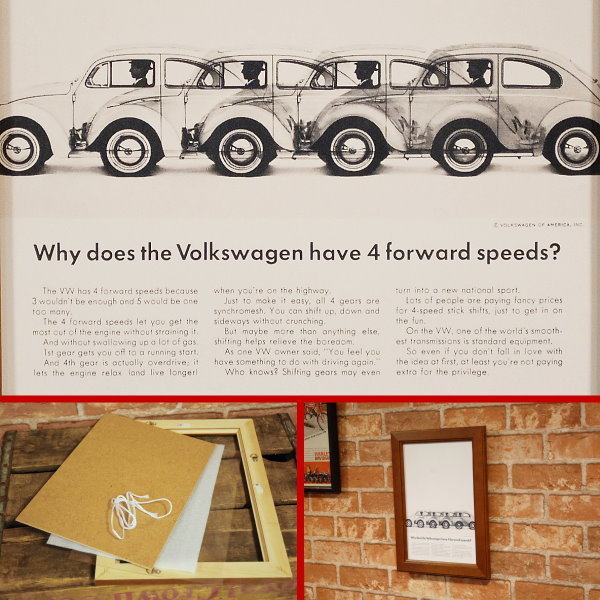 ワーゲン ビートル ミニポスター B5フレーム入り ◆ VW 複製広告 4ギア 5-187_画像2