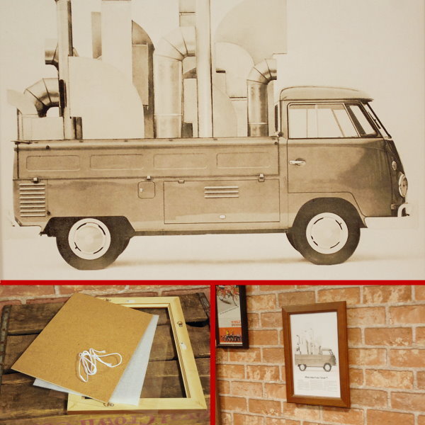 ワーゲン トラック 煙突 ミニポスター B5額縁付 ◆ 複製広告 Volkswagen 5-209_画像2