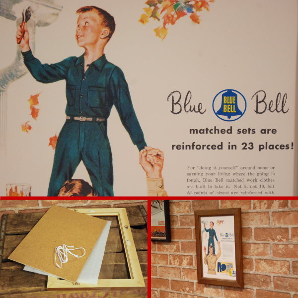 ブルーベル 作業服 広告ミニポスター B5額縁付き 複製 ◆ BLUE BELL ジーンズ デニム FB5-256_画像2